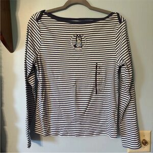 Navy and White Striped Long Sleeve Top with Embroidered Bluey Sz XL jrs